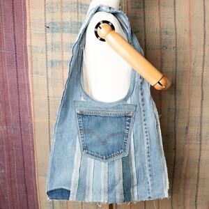 Custom upcycled shoulder bag / Upcycled reversible hobo bag